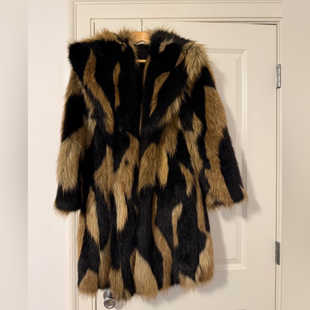 Alice + Olivia faux fur black and tan Teddy Jacket